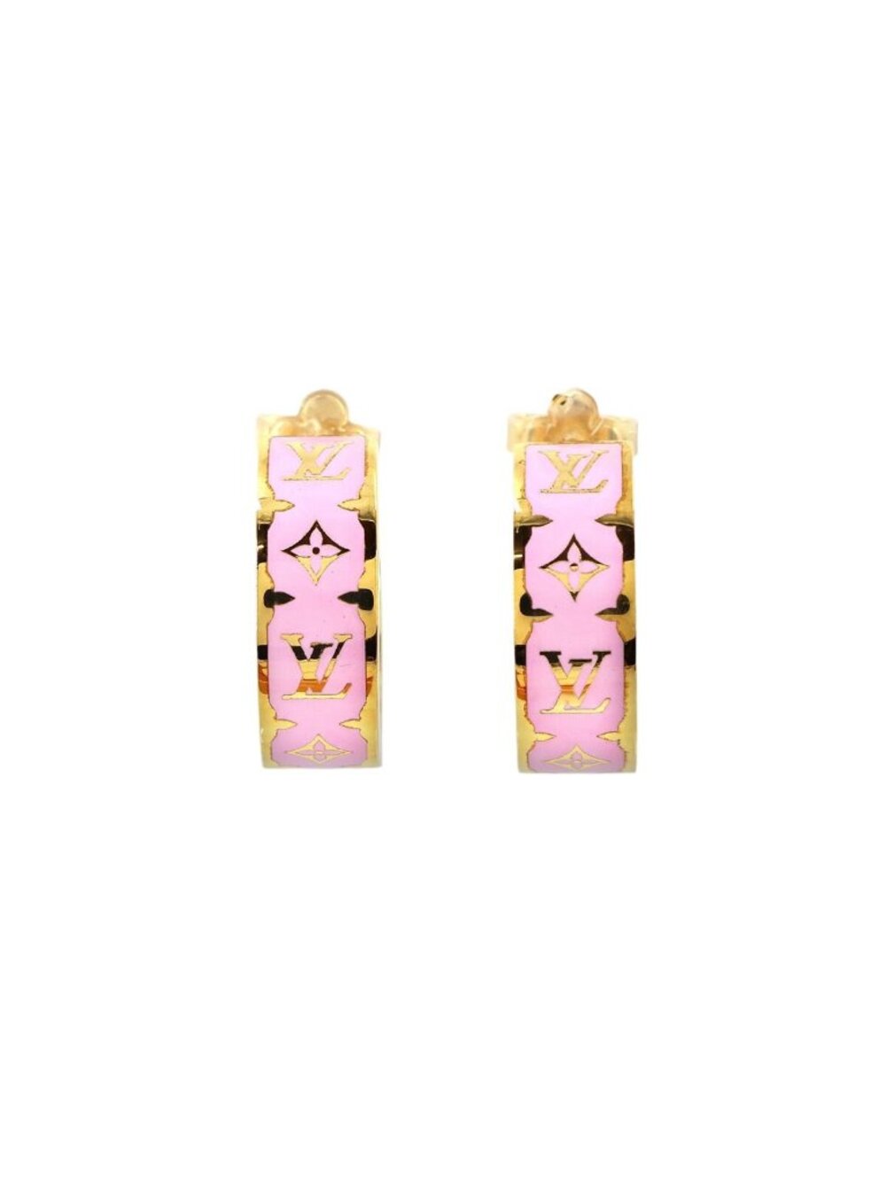 Louis Vuitton Nanogram Enamel Earrings Pink Gold